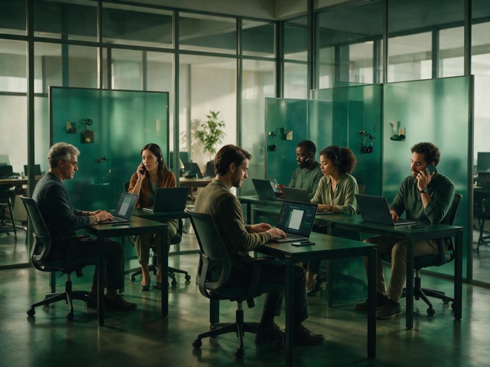 Equipe comercial em ambiente corporativo