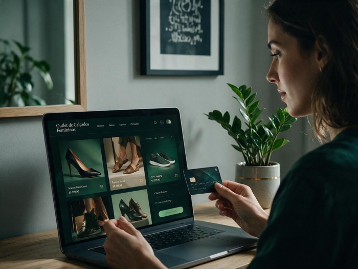 Workspace com laptop e produto em loja virtual